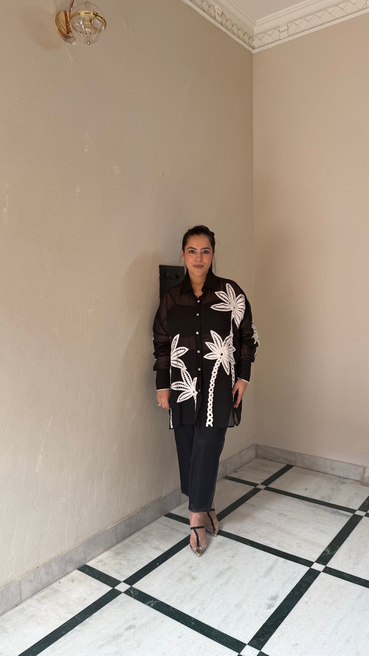 Thread Embroidered Coord Set in Luxe Satin Silk Fabric