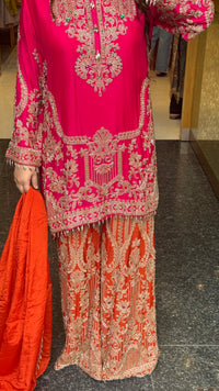 Embellished Chinon Suit Set with Multicolor Stone & Beadwork