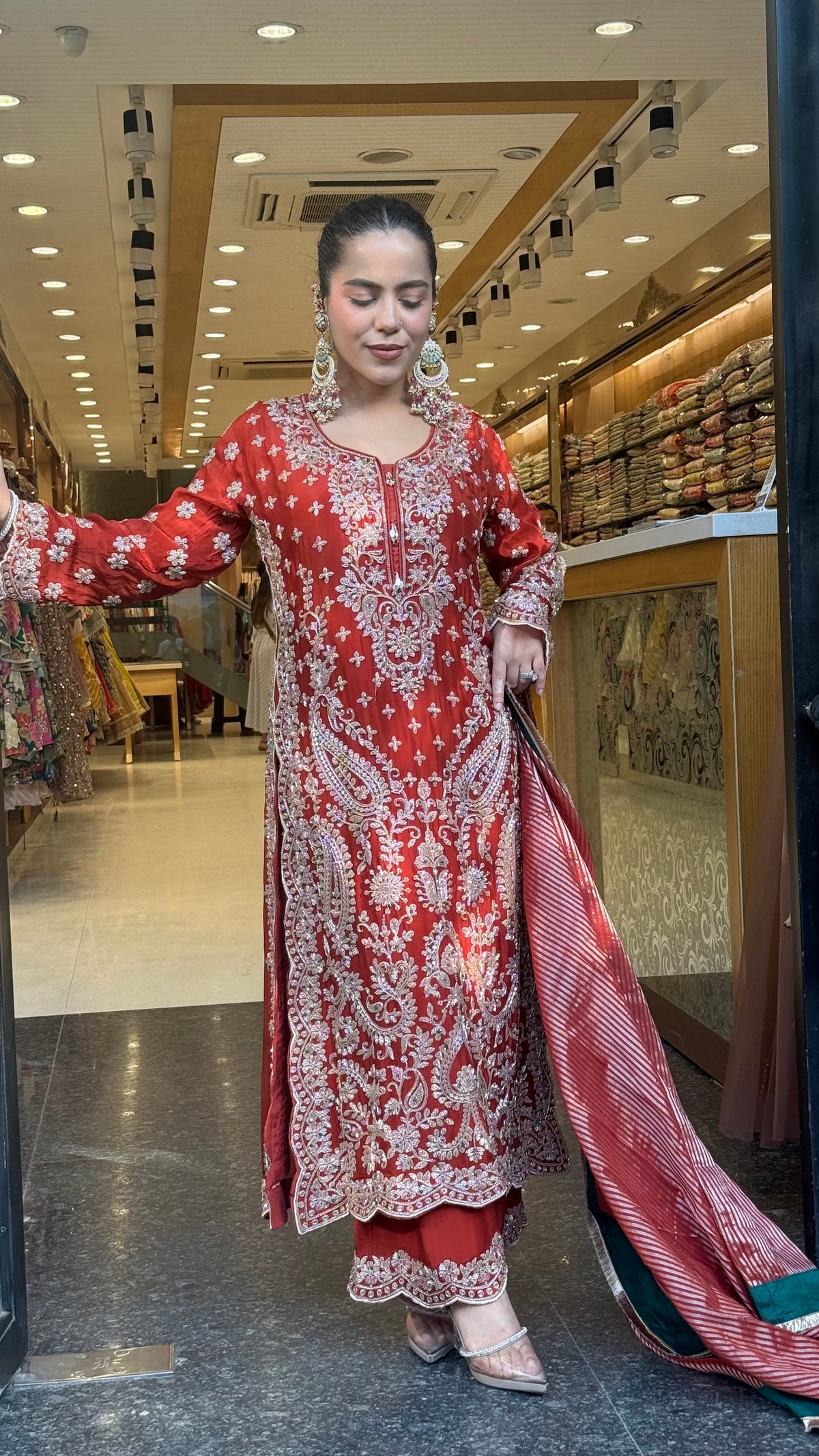 Elegant Satin Silk Suit Set with Multicolour Stone & Beads Work | Size Up to 46