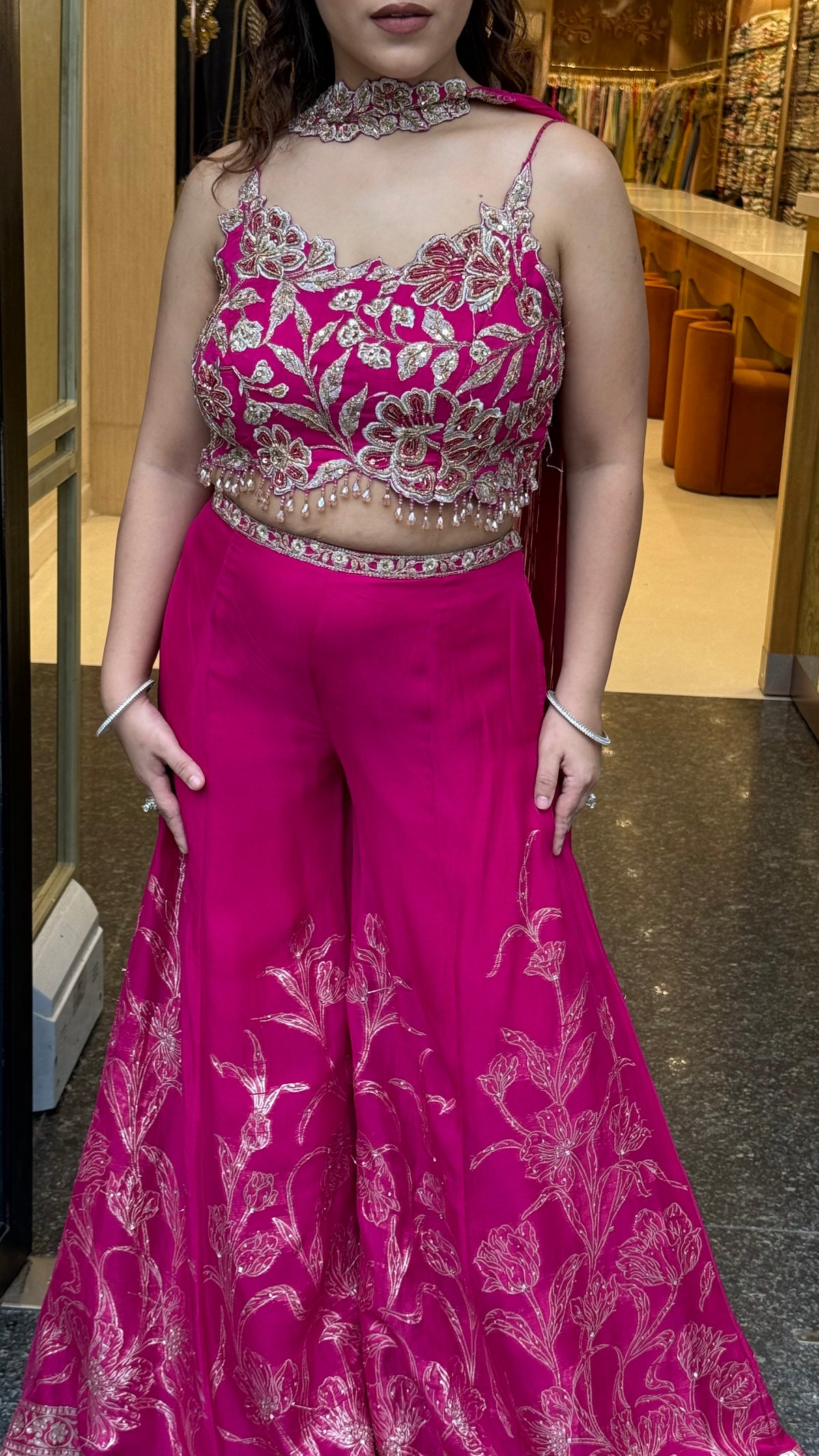 Elegant Organza Indo-Western Set with Badla Work Blouse & Banarasi Weaving Bottom