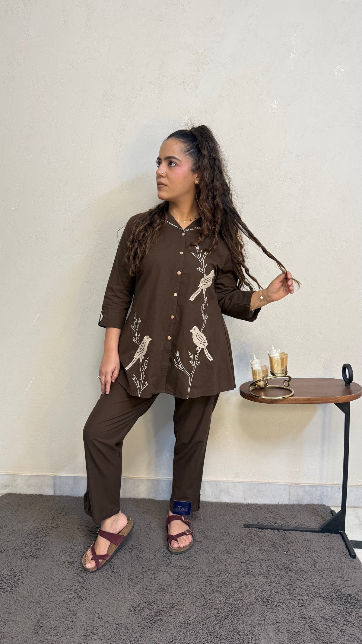 Appliqué Work Linen Co-Ord Set for Women