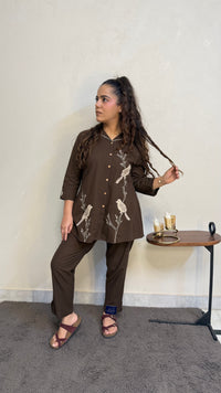 Appliqué Work Linen Co-Ord Set for Women
