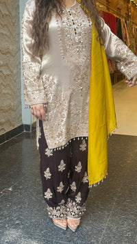 Shimmer Silk Beaded Suit Set with Chinon Salwar Style Pant