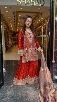 Women’s Chinon Fabric Suit Set | Zari Work & Cutwork | Premium Ethnic Wear | Sizes Up to 46