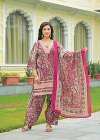 Budget Friendly Printed Cotton Suit with Lace Work