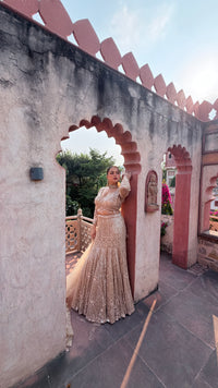 Fish-Cut Lehenga with cutdana, Pearls & Sequin Work | Designer Lehenga
