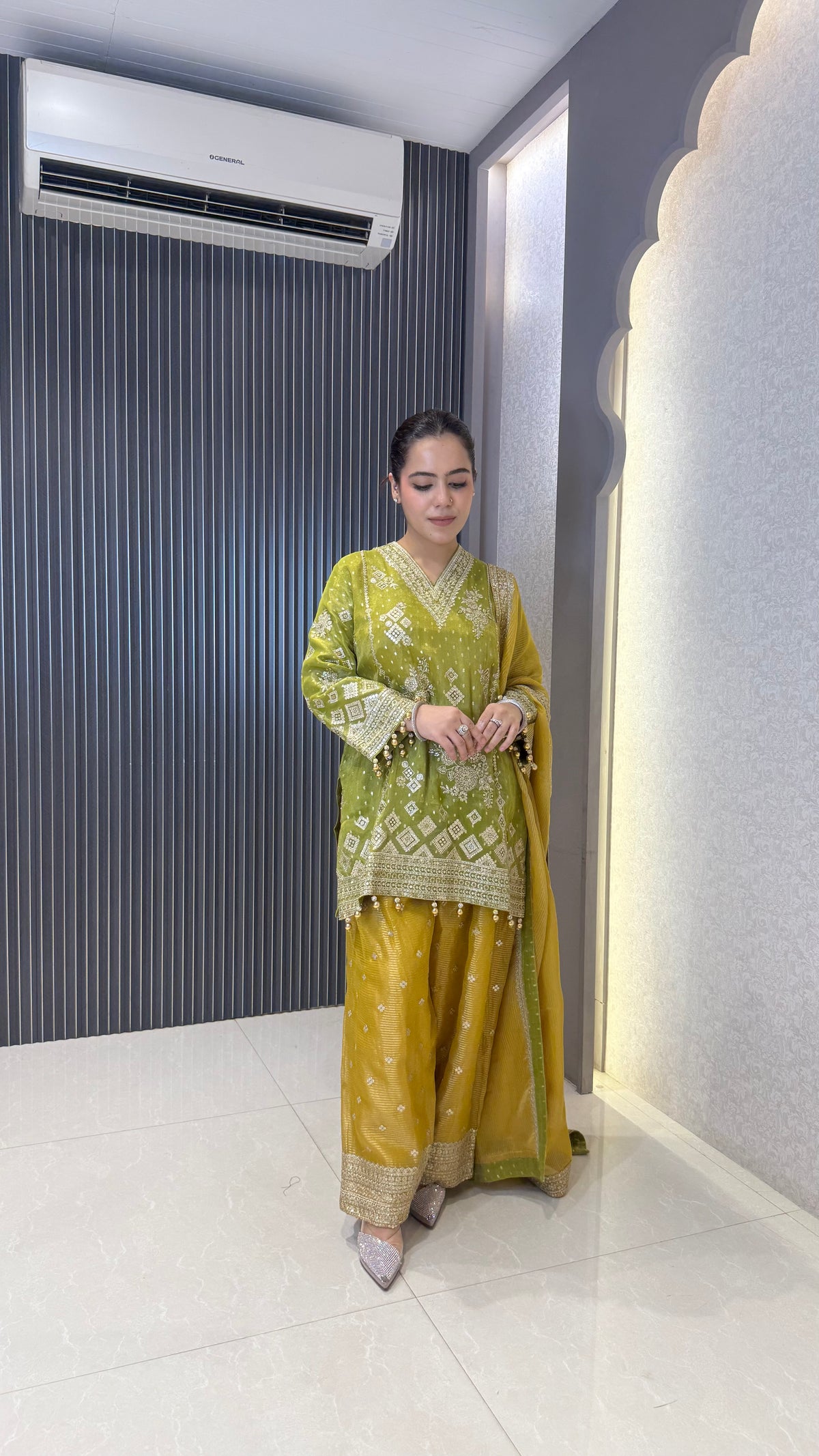 Shimmer Tissue Heavy Suit with Neam Zari Work | Party Wear Collection