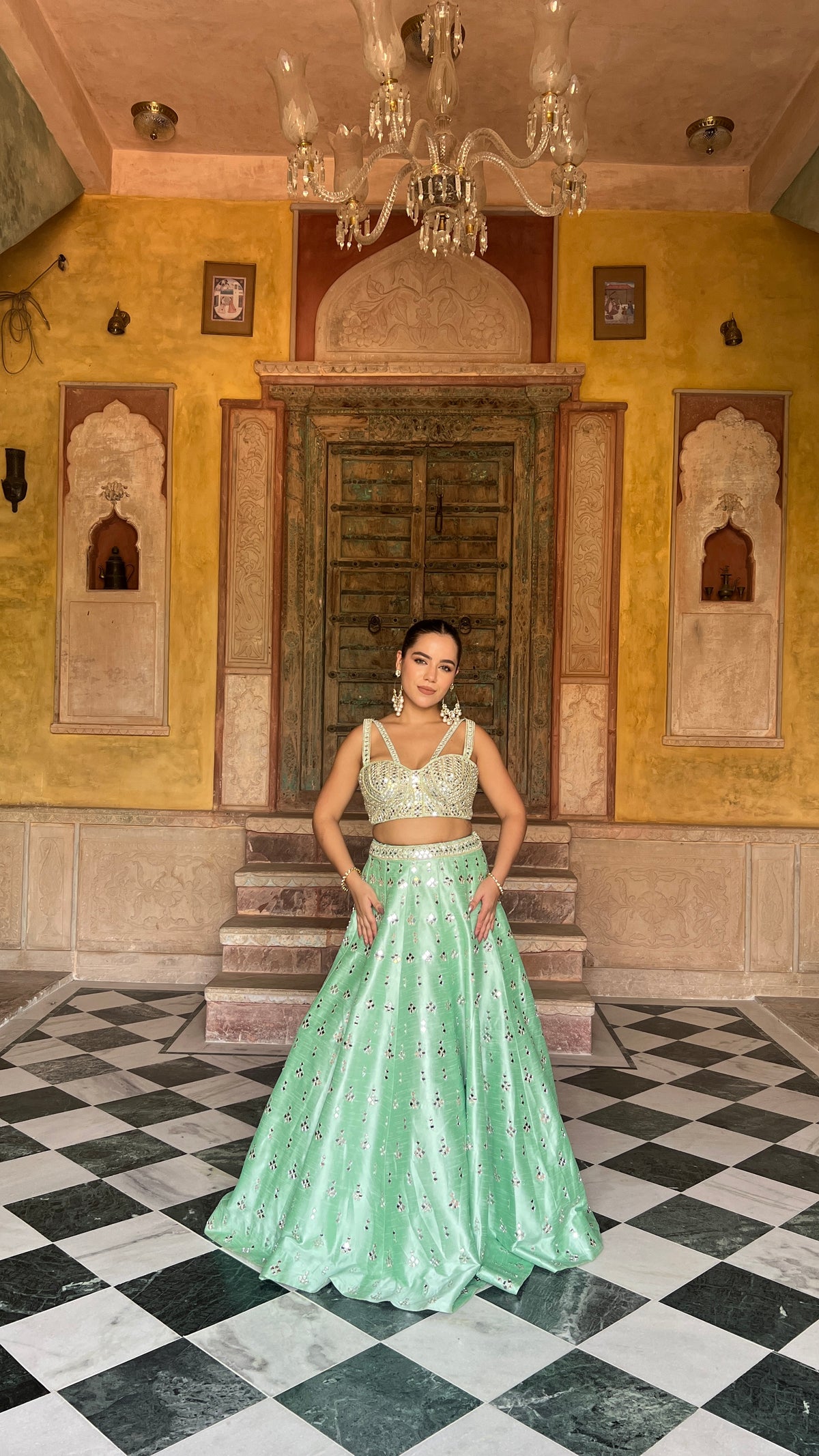 Elegant Raw Silk Lehenga with Intricate Mirror Work