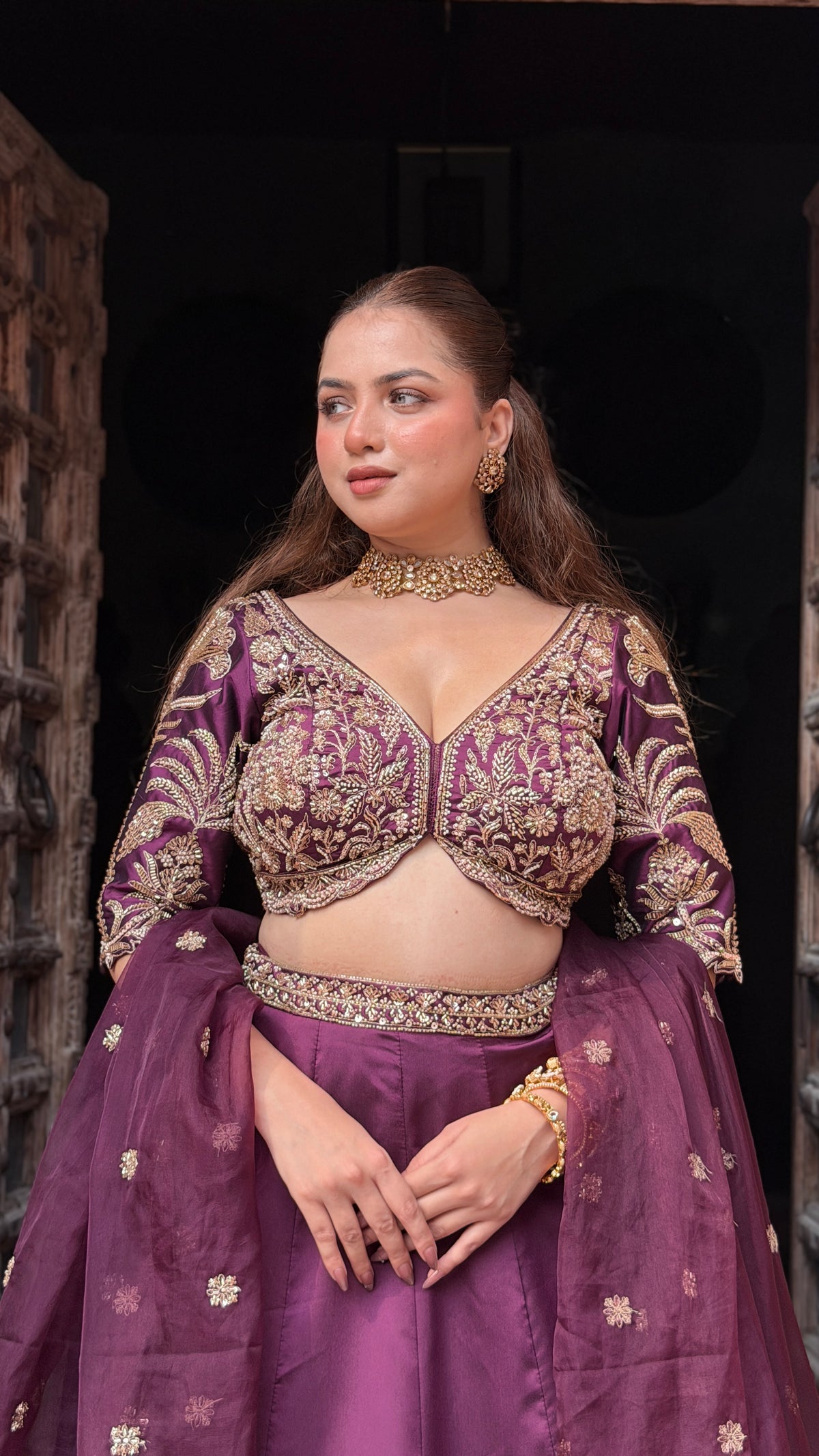Designer Tafta Silk Lehenga with Thread Embroidery, Beads, Sequins & Pearl Work