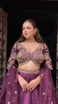 Designer Tafta Silk Lehenga with Thread Embroidery, Beads, Sequins & Pearl Work