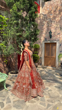 Pure Raw Silk Dori & Thread Embroidered Lehenga with Pearl, Sequin & Stone Detailing