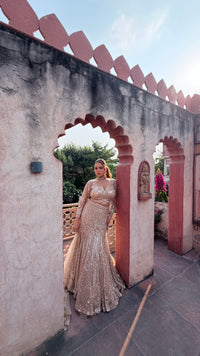 Fish-Cut Lehenga with cutdana, Pearls & Sequin Work | Designer Lehenga
