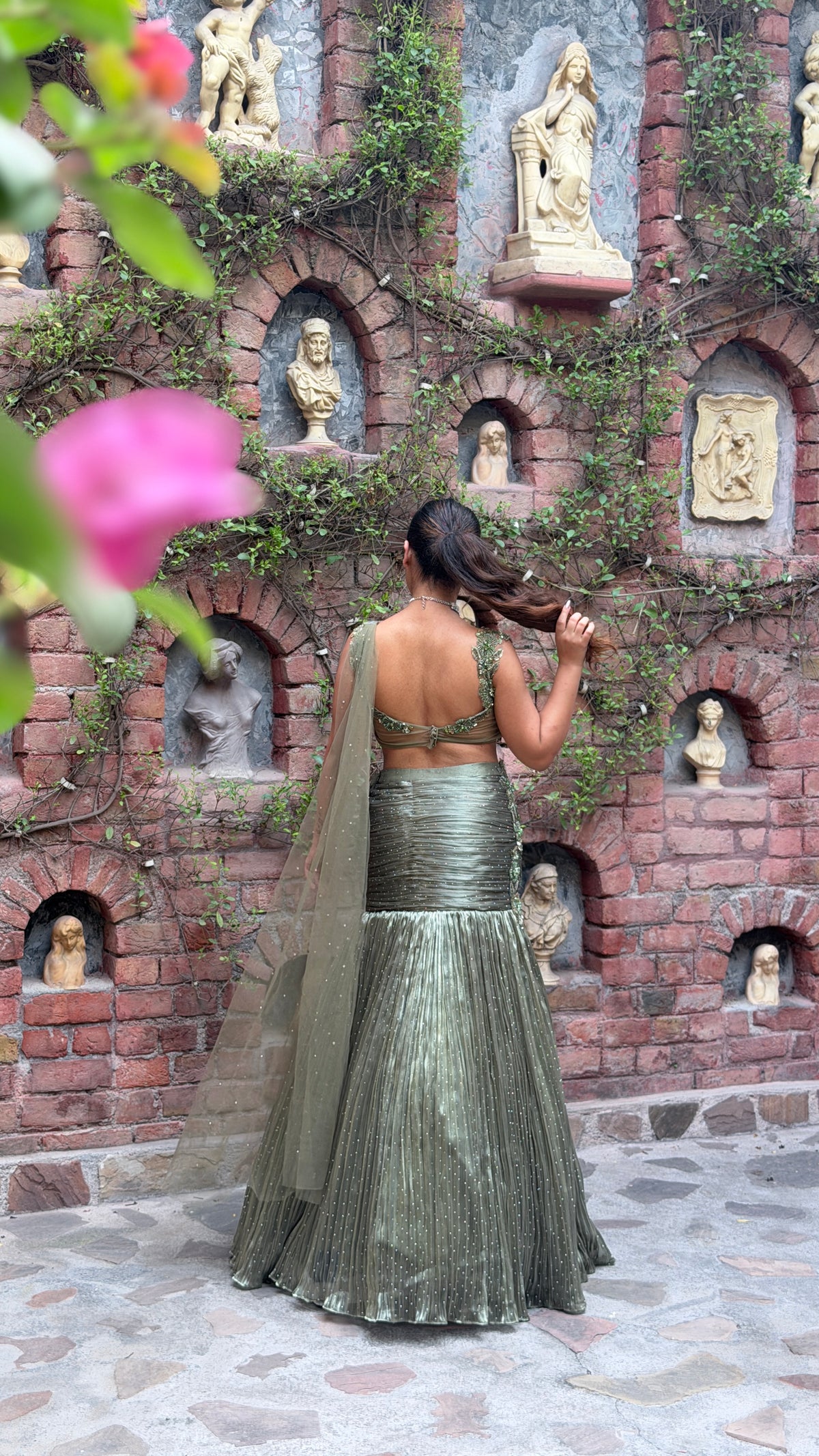 Shimmer Tissue Lehenga with Stone, Sequin, Pearl, Swarovski & Cutdana Work