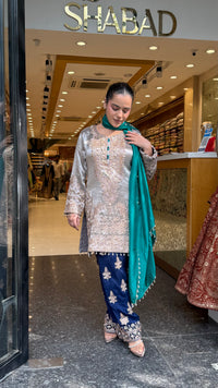 Shimmer Silk Beaded Suit Set with Chinon Salwar Style Pant