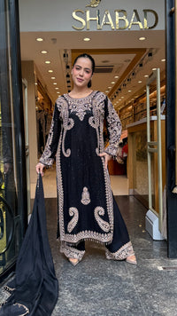 Georgette fabric Suit Set with Sequin Shirt &  Beads Handwork ( 3xl size sides will be plain handwork can be customised )