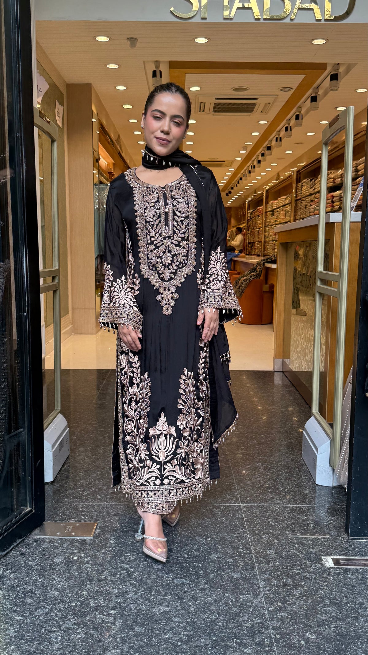 Chinon Embroidered Suit Set with Beads & Thread Work