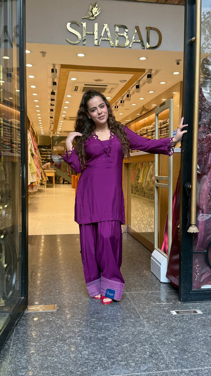 Rayon Cotton Farshi Salwar Co-ord Set with Lace Work Neckline & Sleeves | Women’s Ethnic Wear