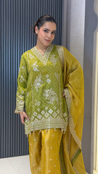 Shimmer Tissue Heavy Suit with Neam Zari Work | Party Wear Collection