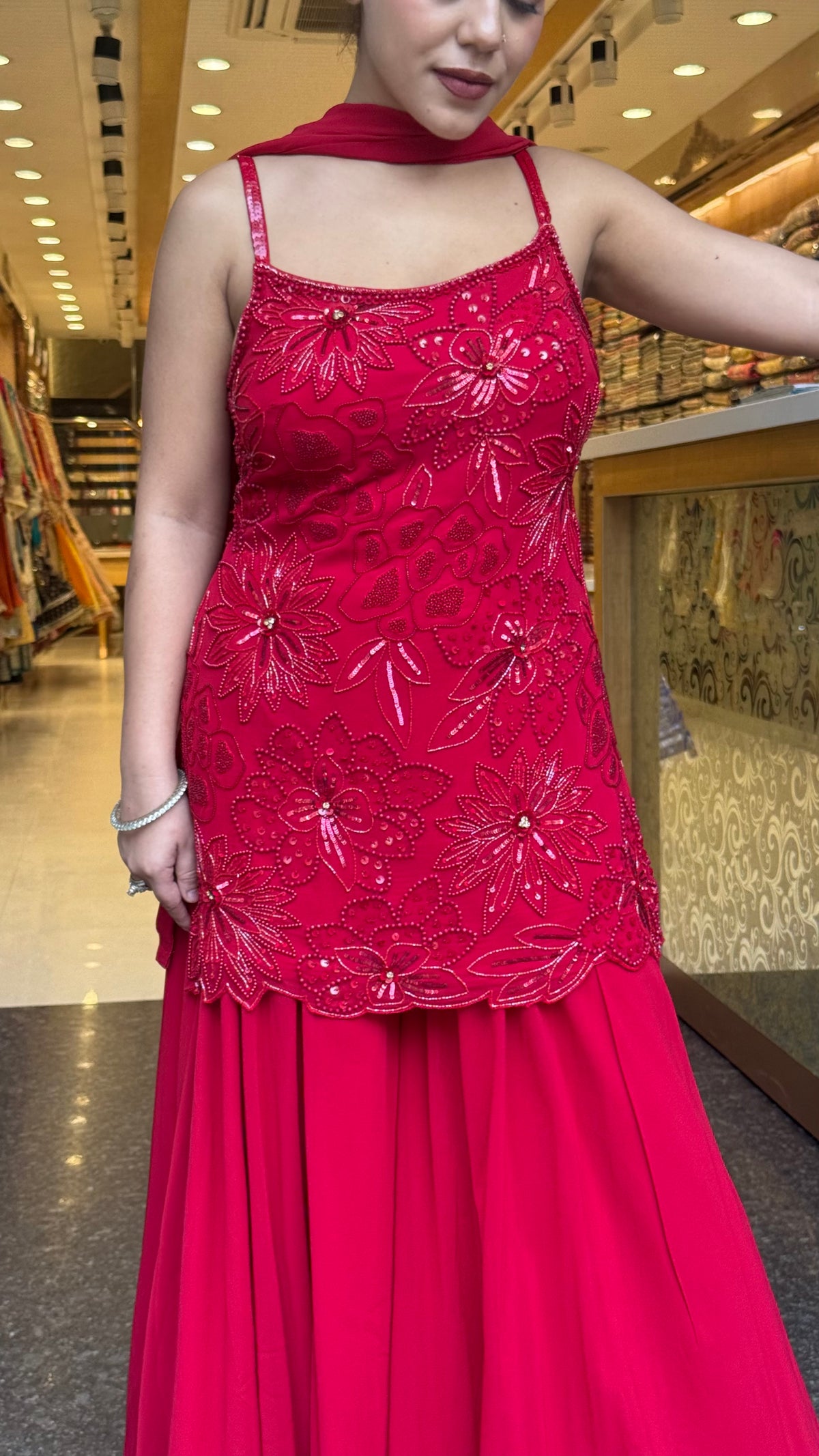 Designer Georgette Suit Set with Handwork Cutdana, Sequins & Pearl Embellishments
