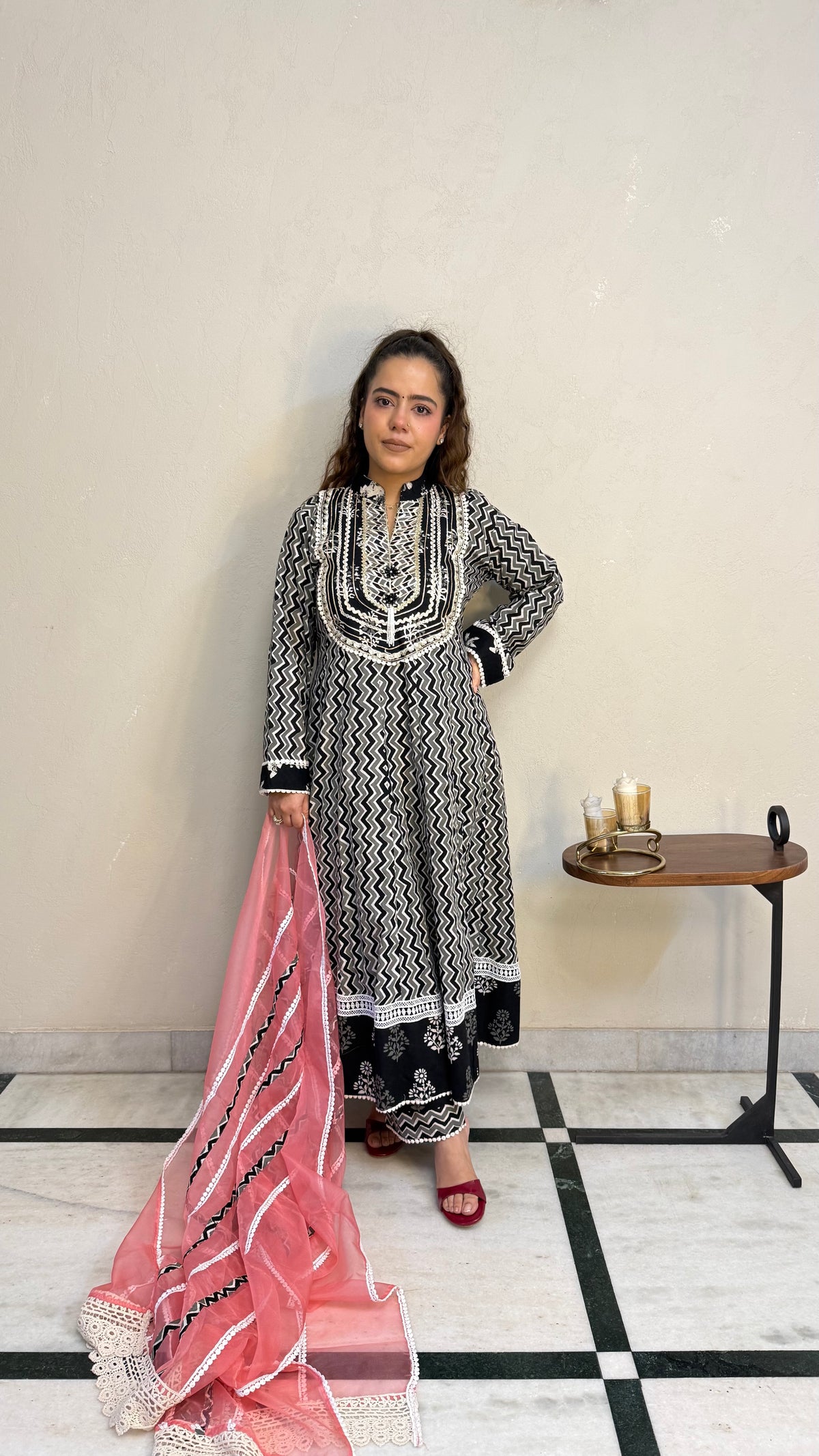 Batik Print Cotton Anarkali Suit Set for Women