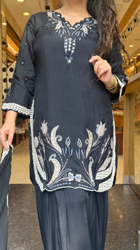 Leather Appliqué Cutwork Muslin Suit with Farshi Salwar | Budget-Friendly Suit Set