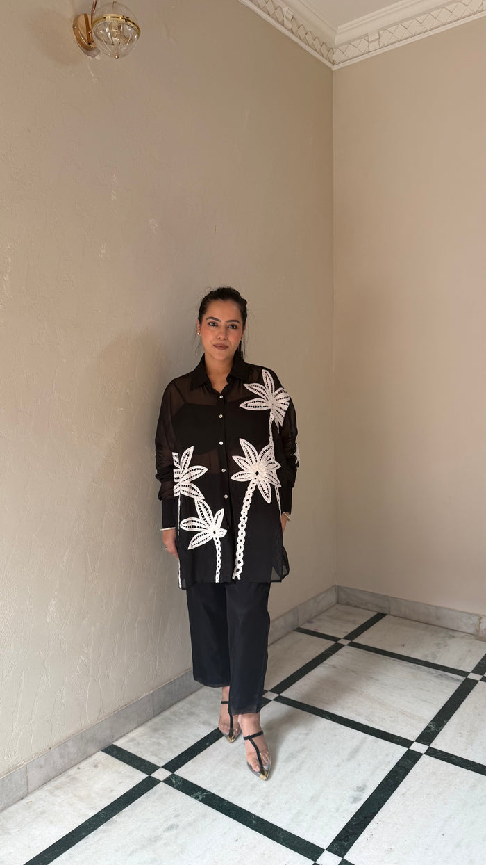 Thread Embroidered Coord Set in Luxe Satin Silk Fabric