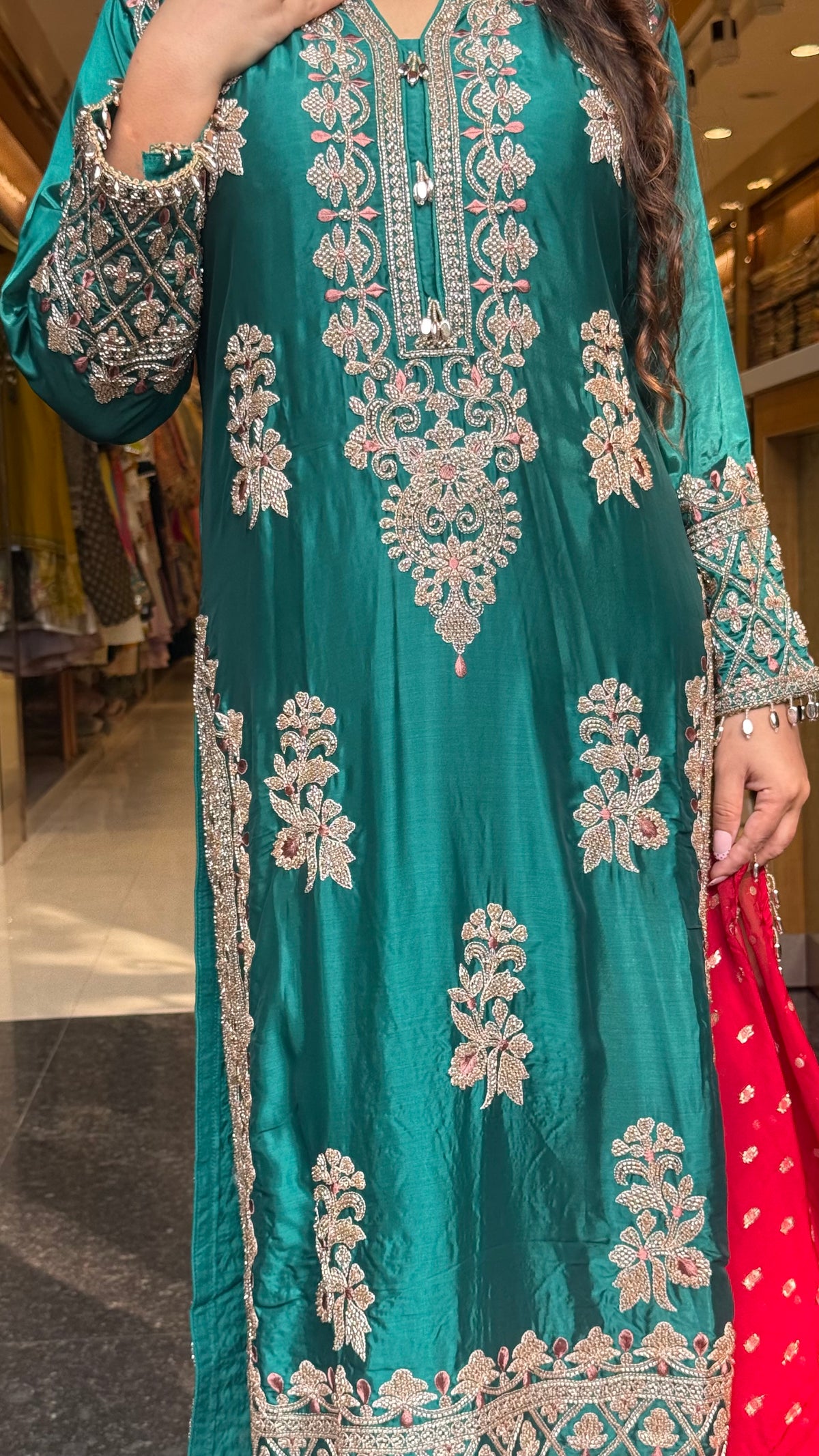 Beads & Thread Embroidered Dupion Silk Suit Set | Festive & Wedding Wear | Size Up to 46