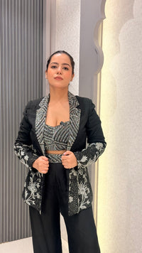 Black Sequin Handwork Silk Blouse with Jacket