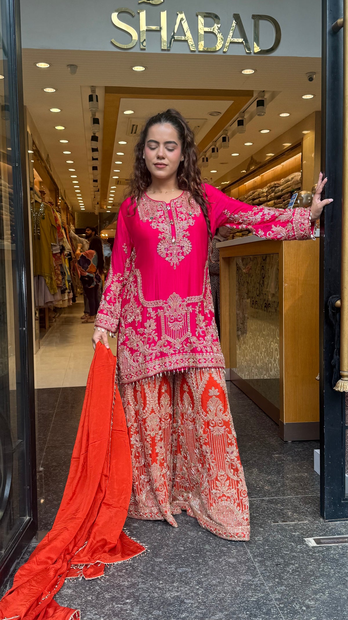 Embellished Chinon Suit Set with Multicolor Stone & Beadwork