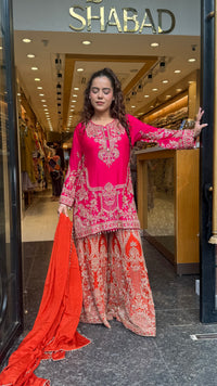 Embellished Chinon Suit Set with Multicolor Stone & Beadwork