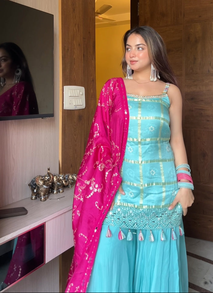 Banarasi Bandhani Mirror Work Set with Gajji Silk Dupatta