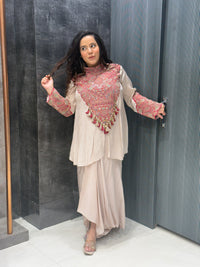 Kashmiri Handwork Co-ord Set – Satin Silk with Pearl & Cutdana Detailing