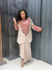 Kashmiri Handwork Co-ord Set – Satin Silk with Pearl & Cutdana Detailing