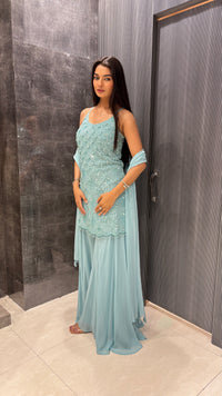 Celestial Bloom: Georgette Suit with Sequin, Cutdana & Pearl Detailing