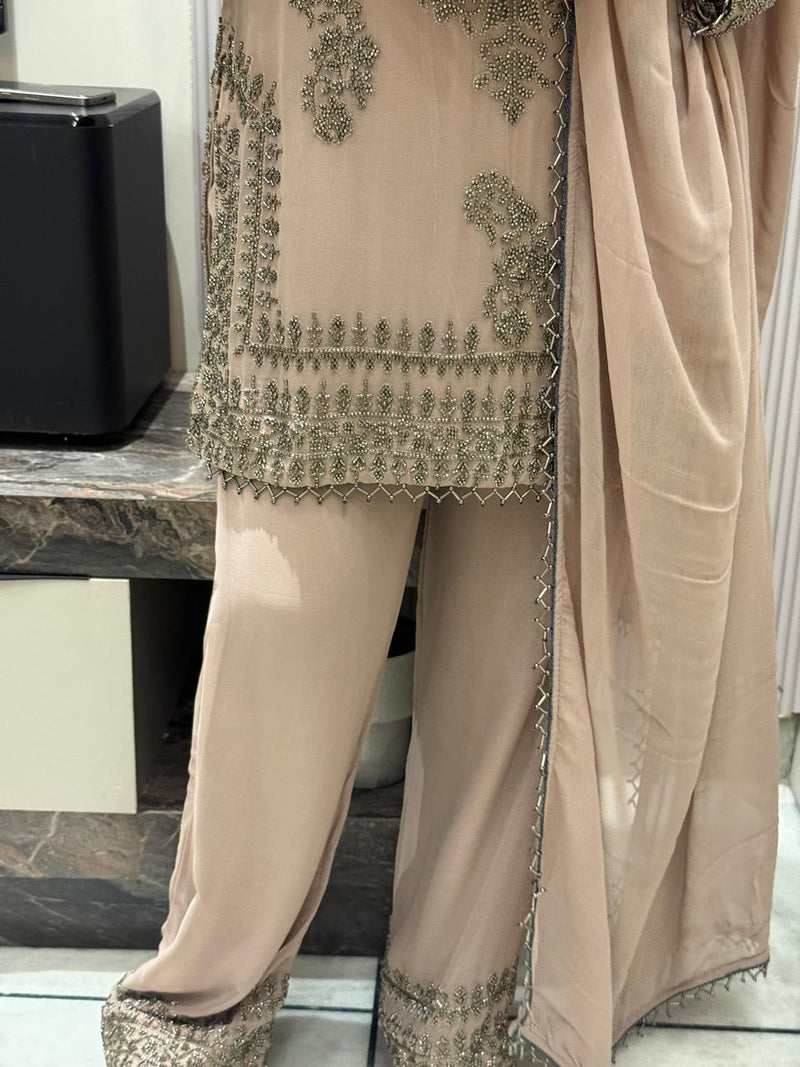 Georgette Handcrafted Suit with Beads Work – Upto Size 46