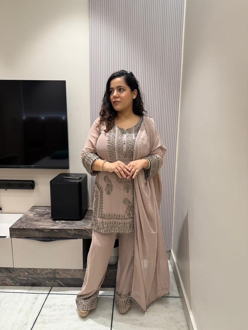 Georgette Handcrafted Suit with Beads Work – Upto Size 46