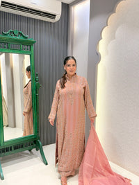 Shimmer Silk Pakistani Long Suit with Gold Handwork