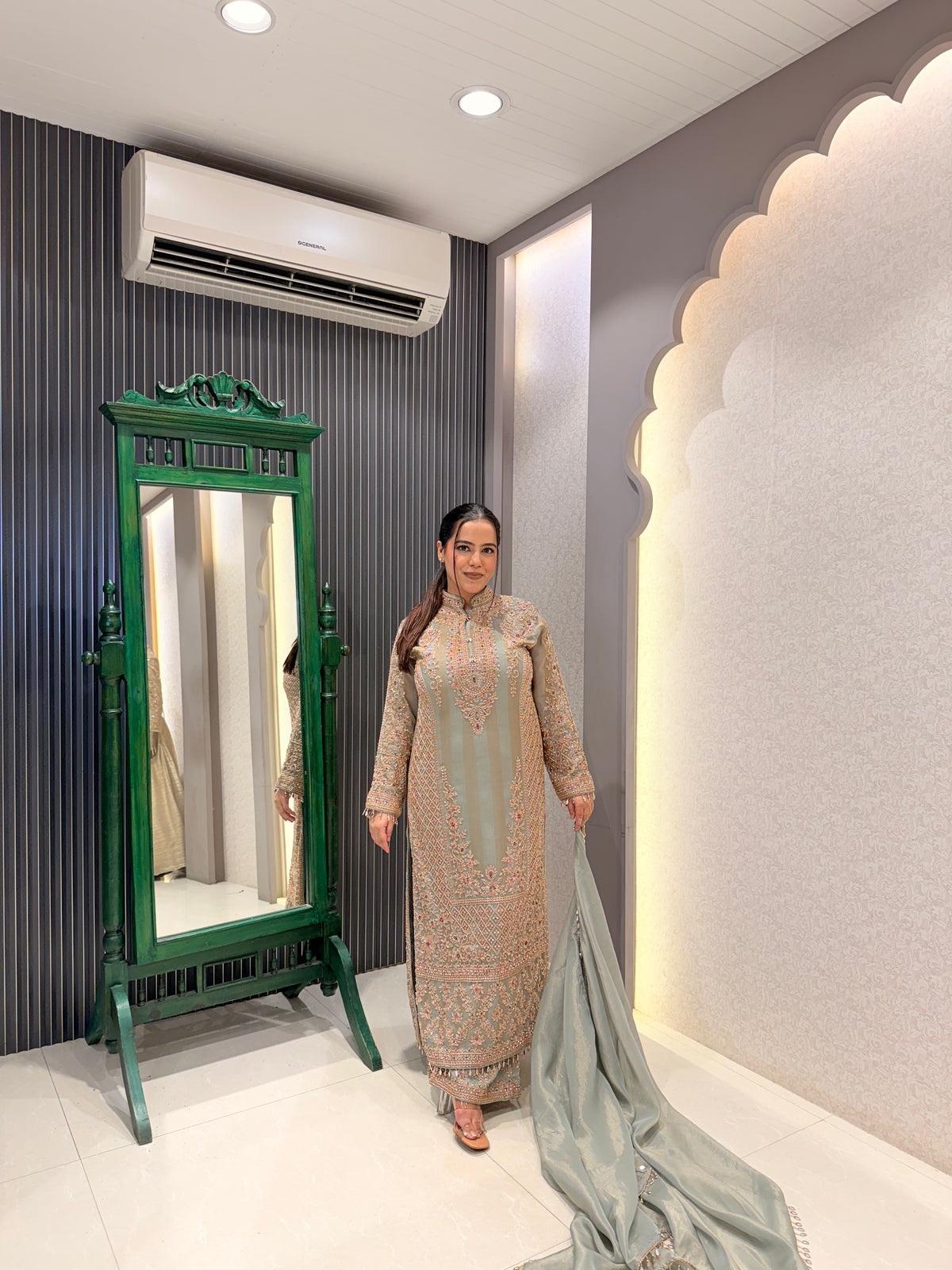 Shimmer Silk Pakistani Long Suit with Gold Handwork