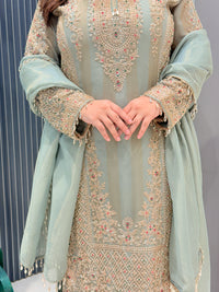 Shimmer Silk Pakistani Long Suit with Gold Handwork
