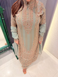 Shimmer Silk Pakistani Long Suit with Gold Handwork