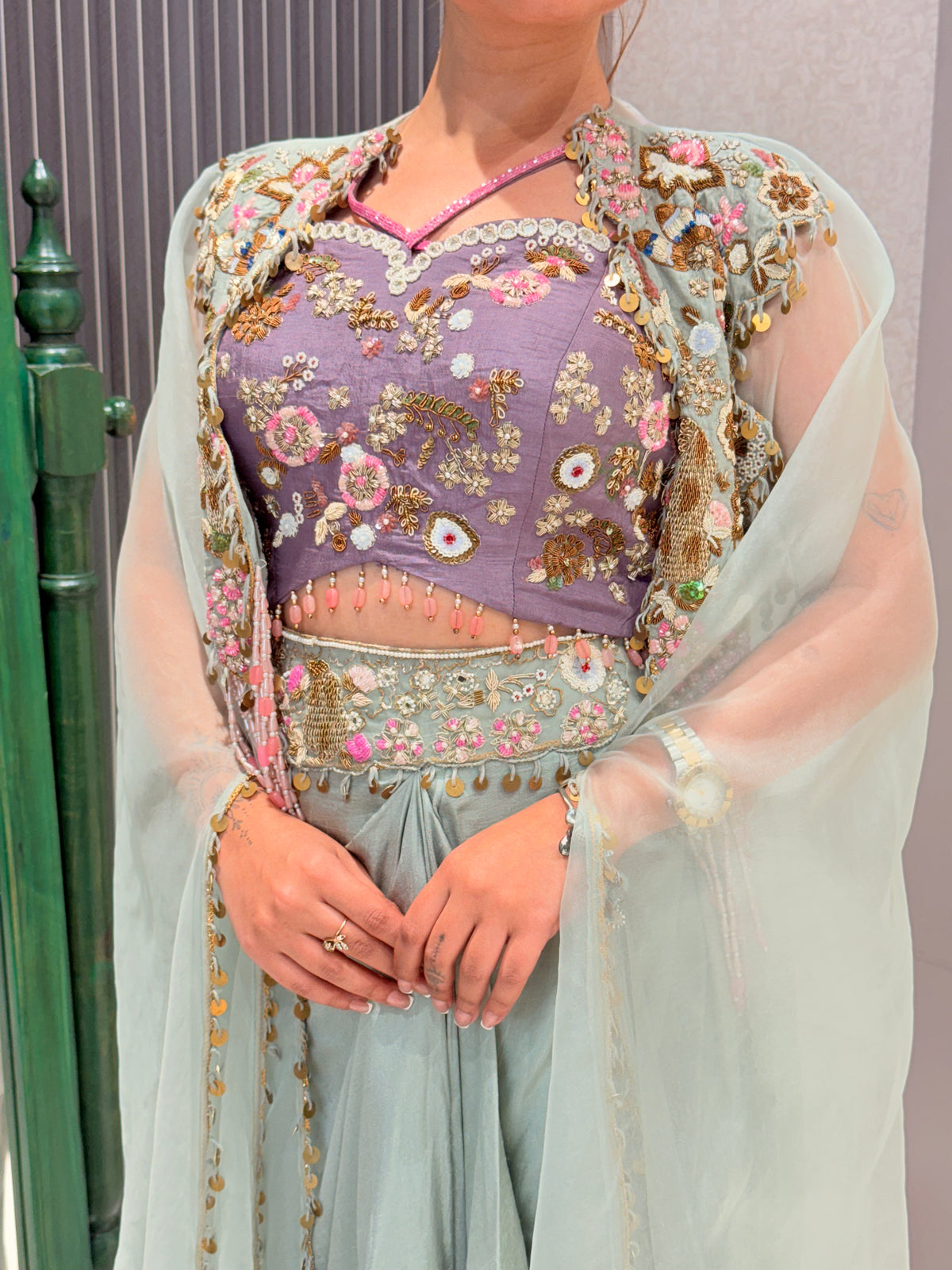 Work Sequence & Dabka Pearl Indo-Western Set