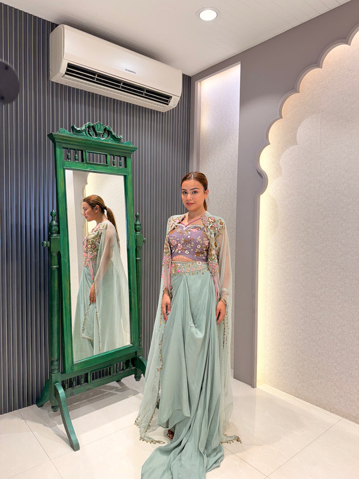 Work Sequence & Dabka Pearl Indo-Western Set