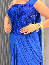 Mirror Work Drape Set with Crepe Bottom