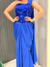 Mirror Work Drape Set with Crepe Bottom