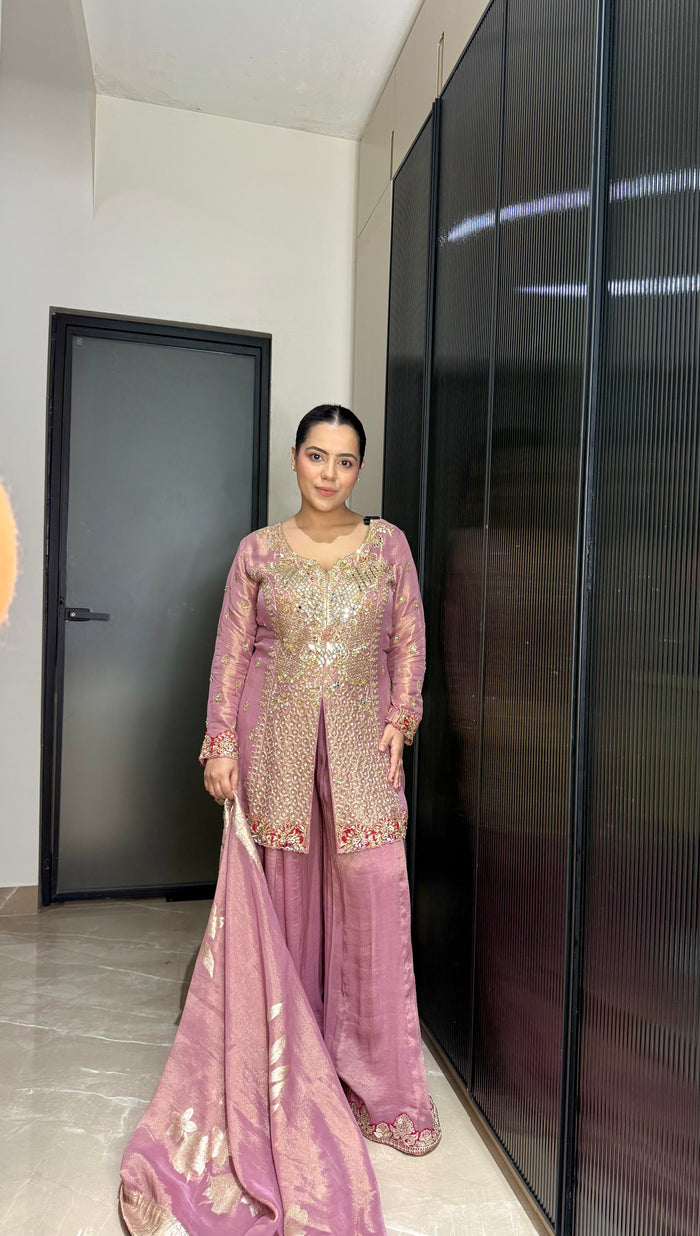 Shimmer Silk Mirror Work Suit Set – Elegant Sequins Finish