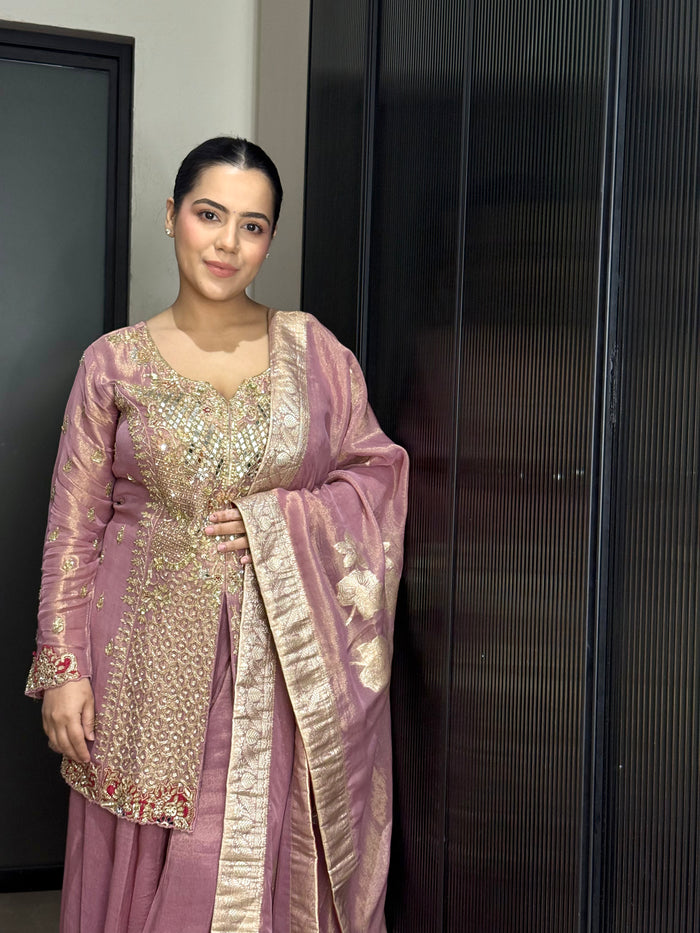 Shimmer Silk Mirror Work Suit Set – Elegant Sequins Finish