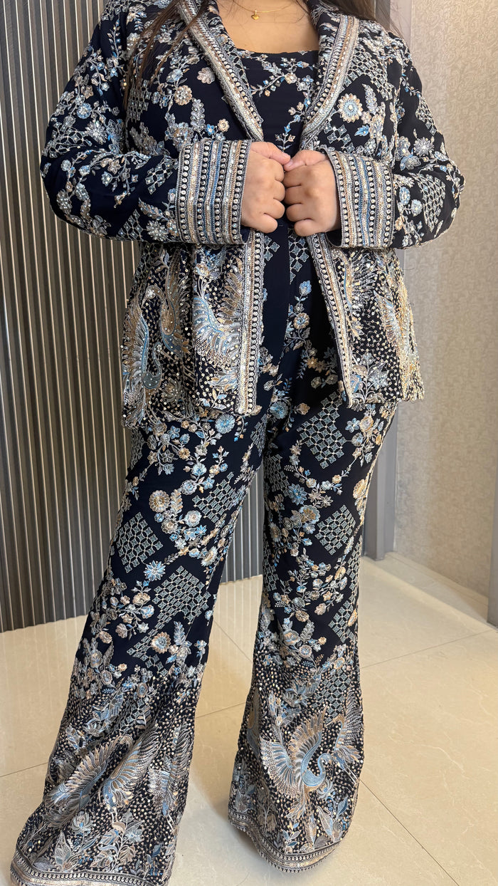 Thread Embroidered Georgette Indo-Western Ensemble | Premium Party & Wedding Wear