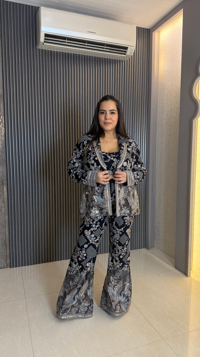 Thread Embroidered Georgette Indo-Western Ensemble | Premium Party & Wedding Wear