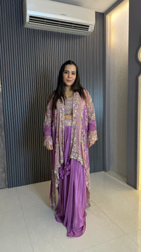 Pearl & Cutdana Detailed Digital Print Crepe Indo-Western Set