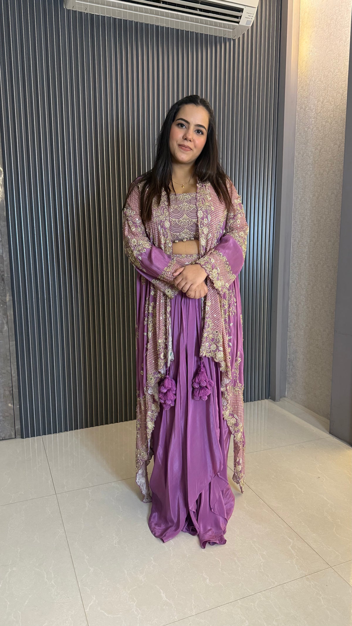 Pearl & Cutdana Detailed Digital Print Crepe Indo-Western Set